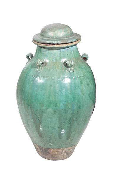 A Qing green-glazed storage jar and cover 