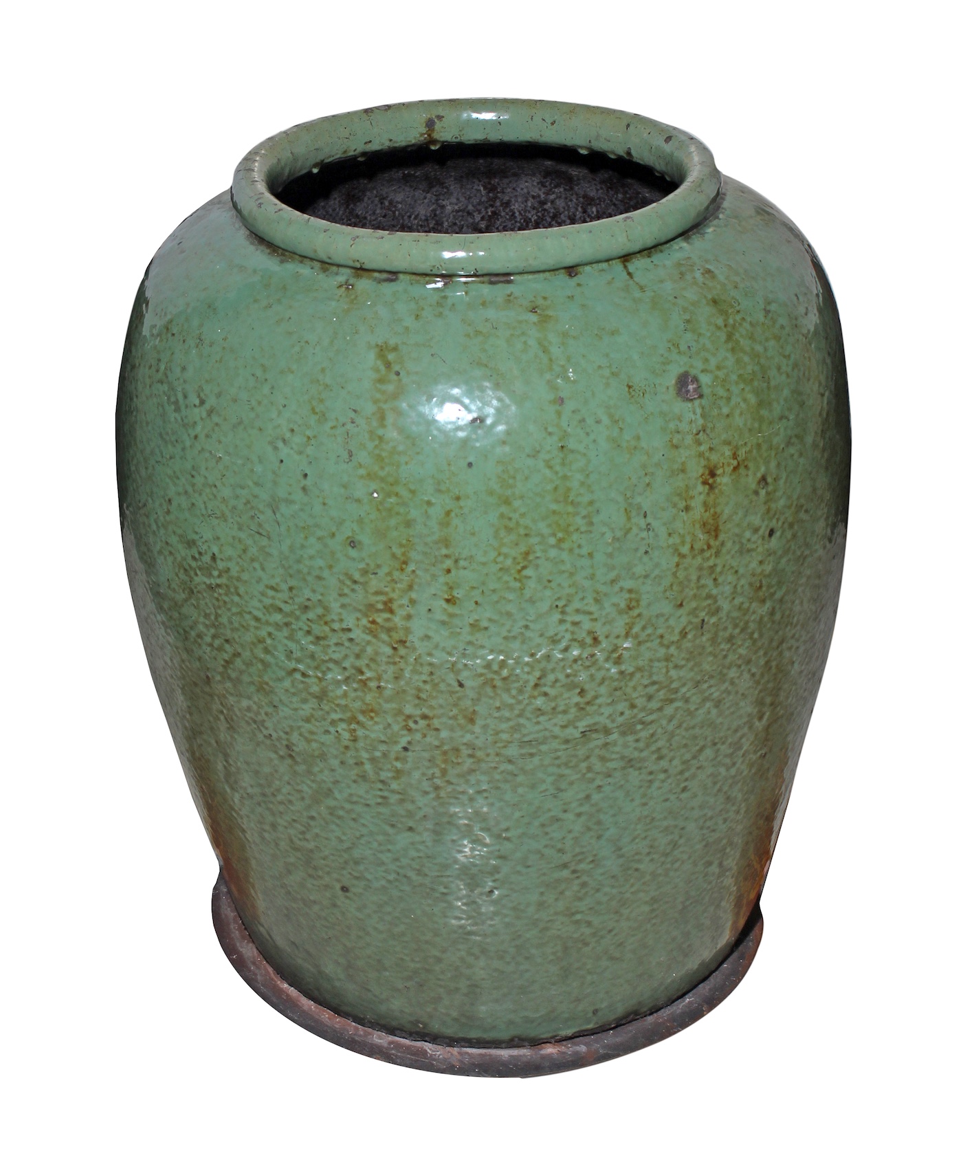 A late qing Shiwan green glazed storage jar