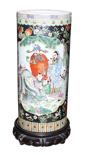 A Chinese famille noire umbrella stand