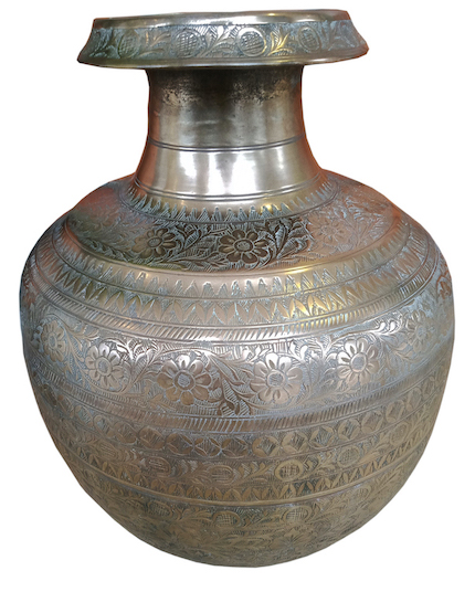 A 19th - 20th century incised decorated brass jar