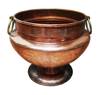 An engraved copper jardiniere