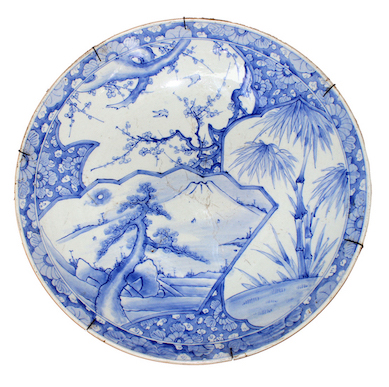 A 19th century large Arita blue and white dish