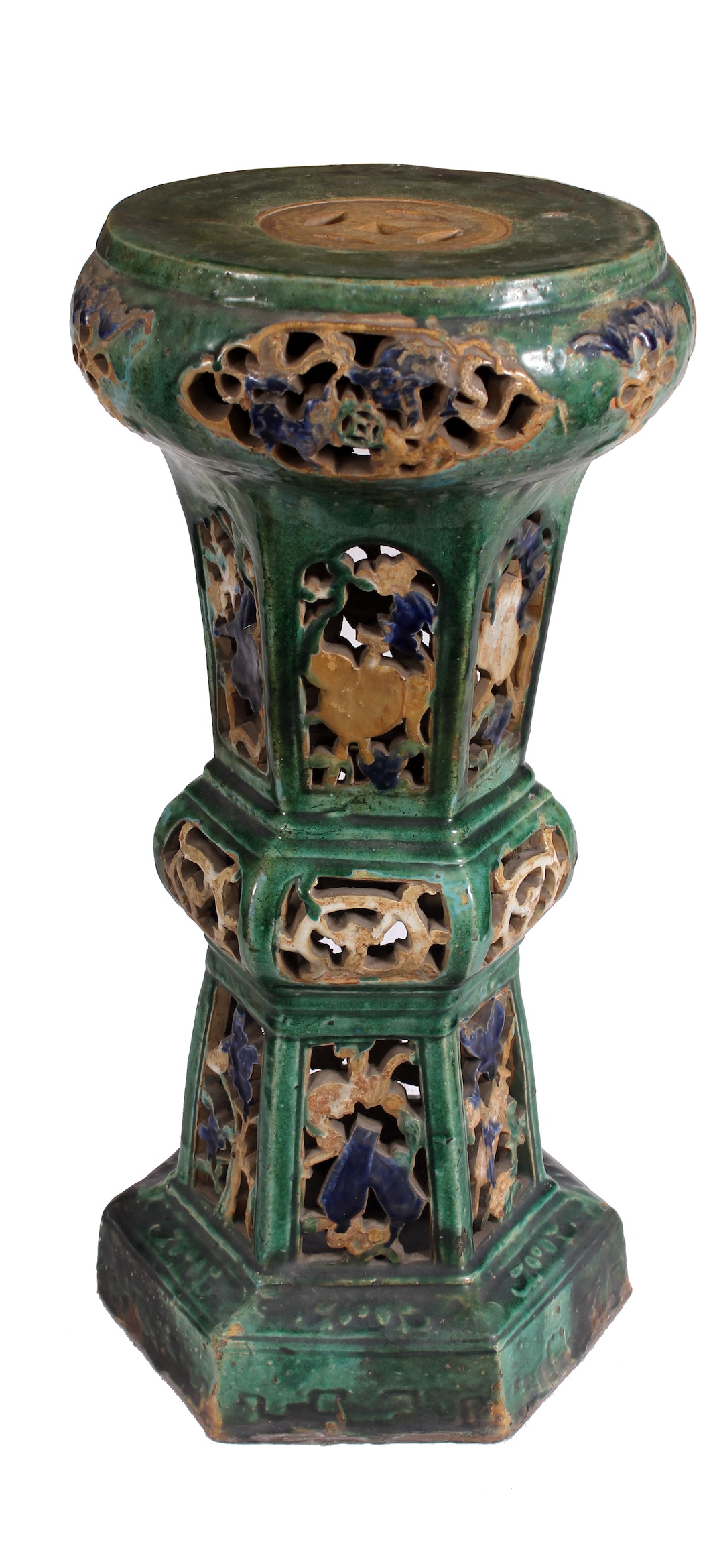 A late qing shiwan polychrome pot stand
