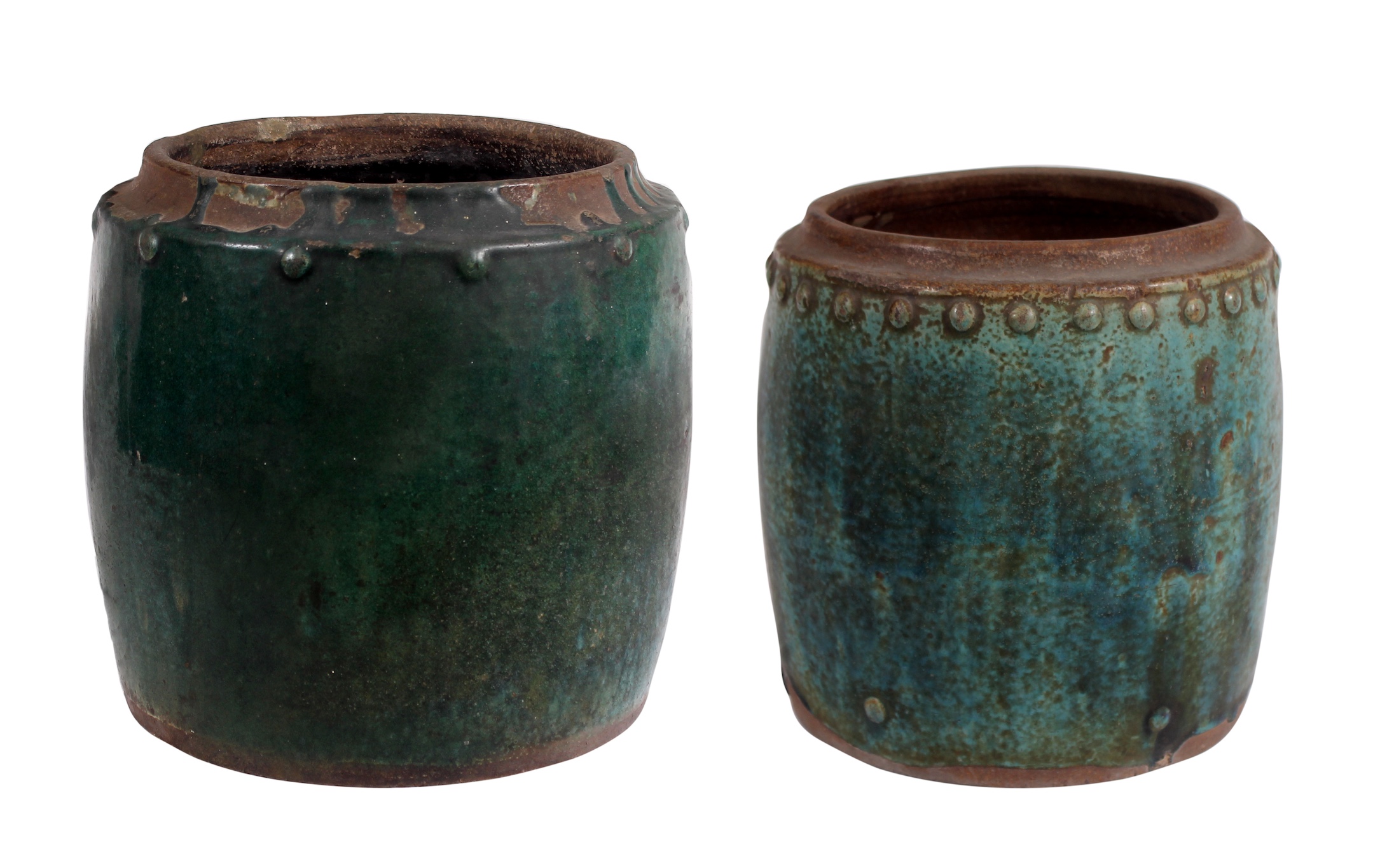 Two pieces shiwan green glazed jar