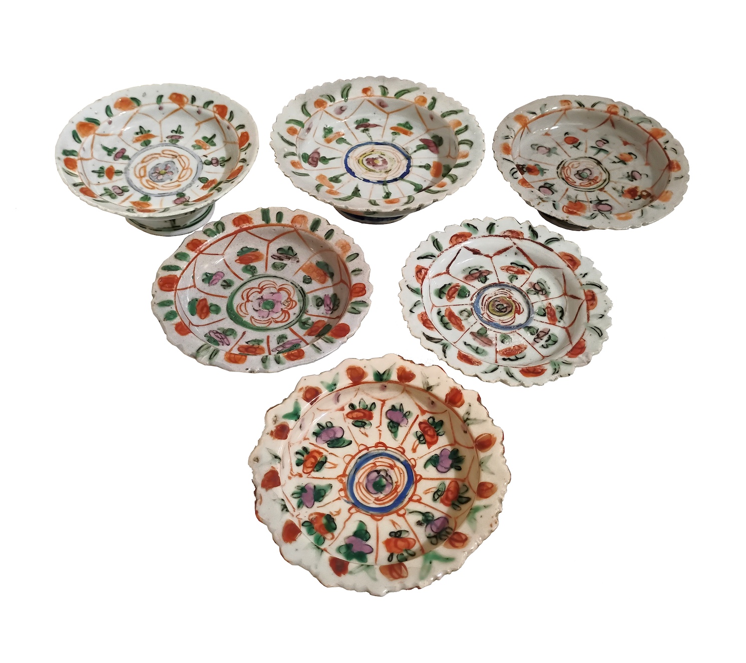A group of six qing 19th century steam dishes painted with bencharong style enamels