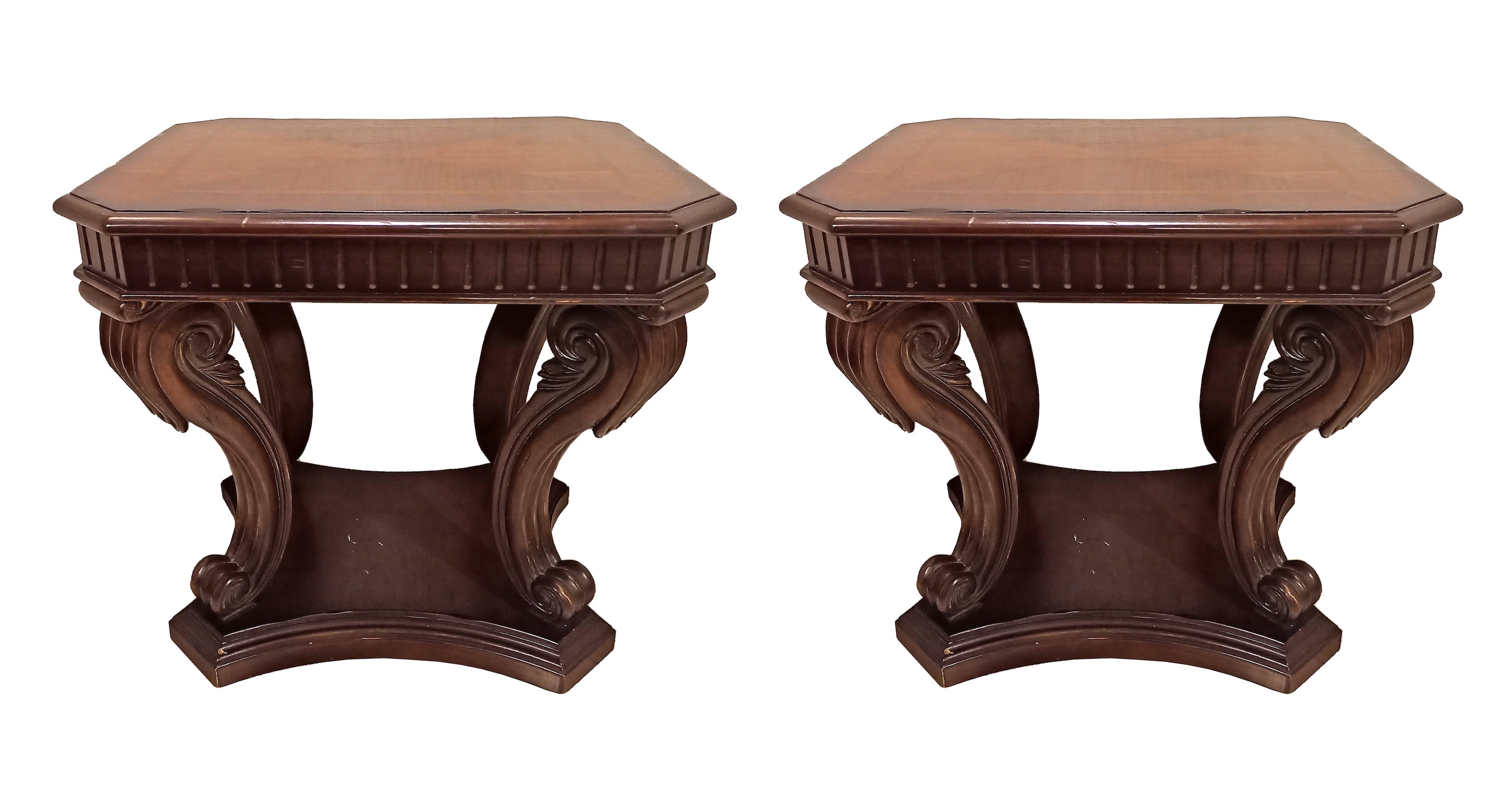 A pair of octagonal carved teak tables