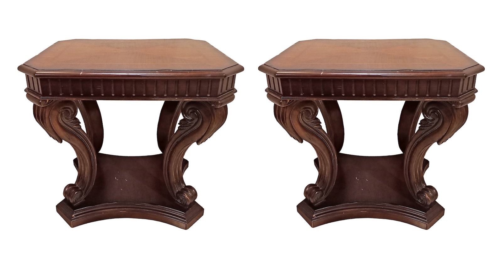 A pair of octagonal carved teak tables