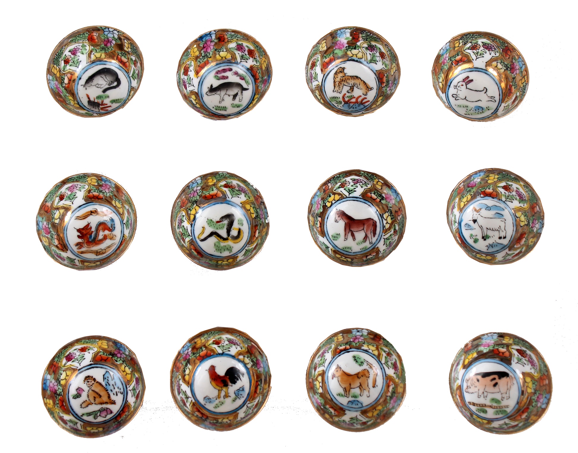 Twelve pieces modern Chinese eggshell small zodiac cups