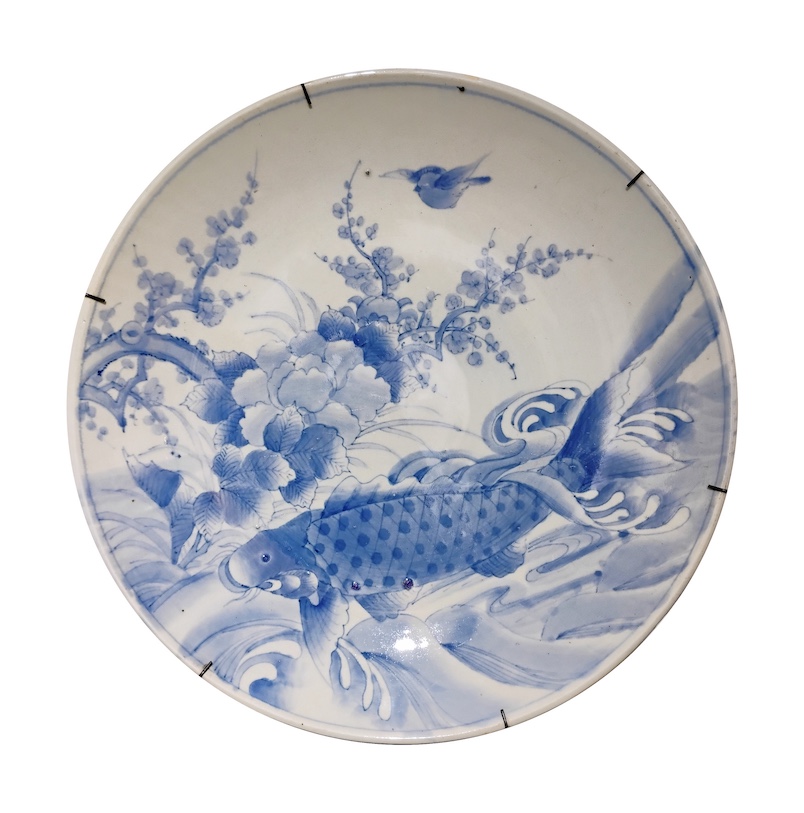 A 19th century Arita blue and white carp dish