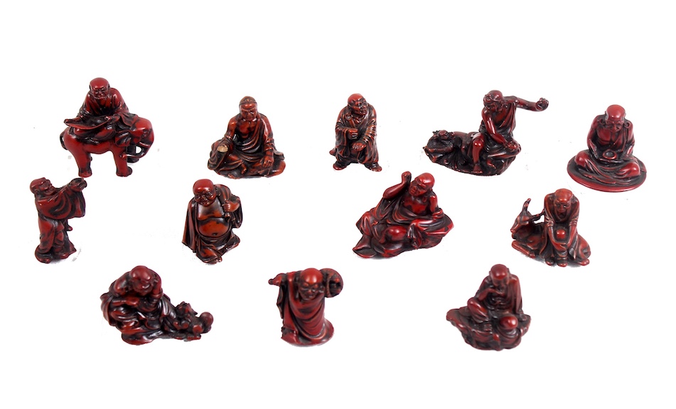 A group of  twelve of 20th century Chinese figurines models of Arhats and Bodhisattvas