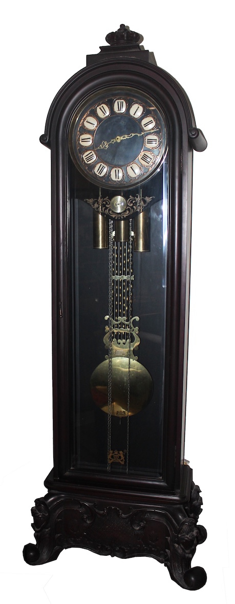 A 20th century European grandfather long case and thermometer clock Padoq west germany