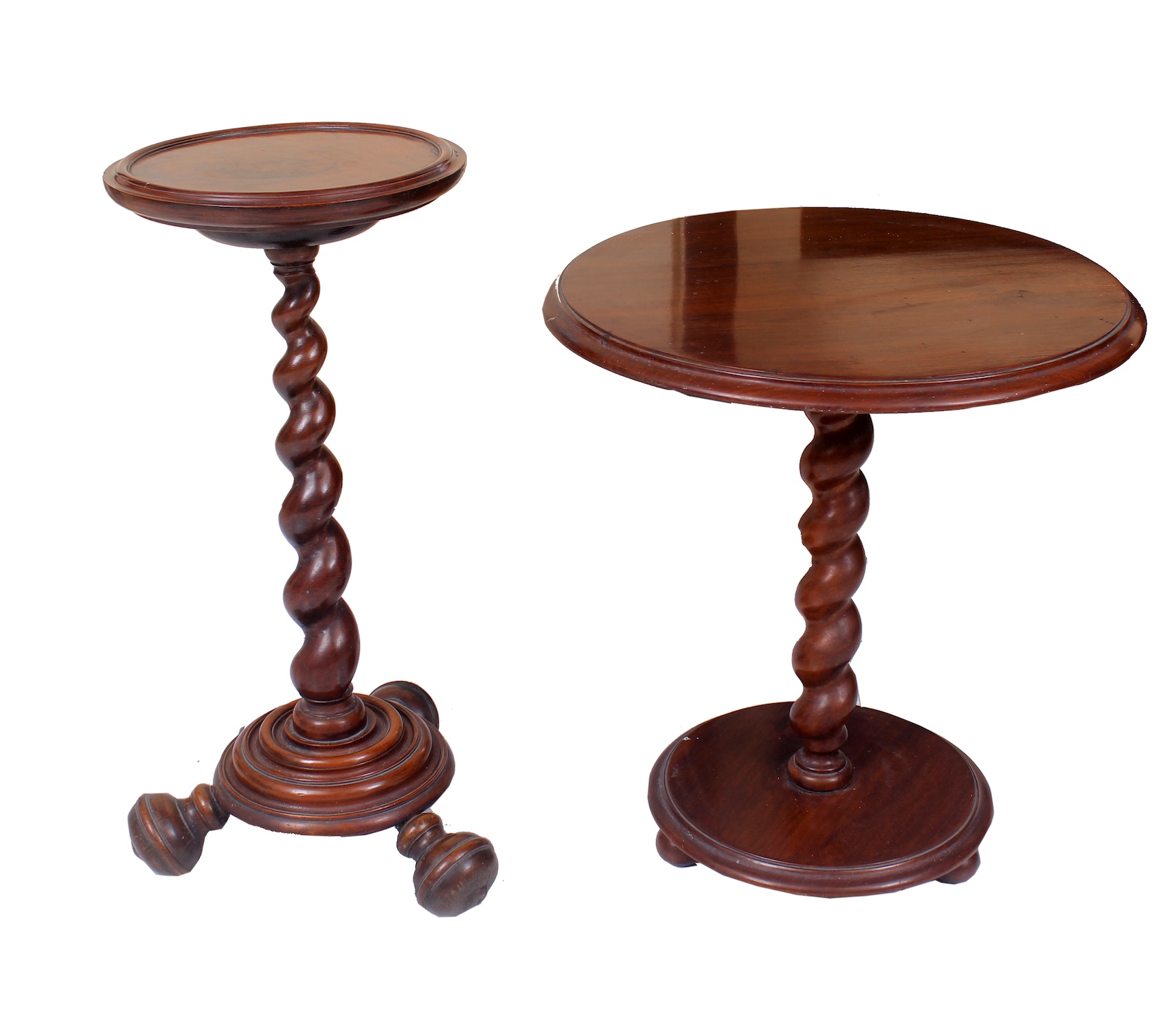 Two pieces of 20th century wooden teak small tripod and spiral table