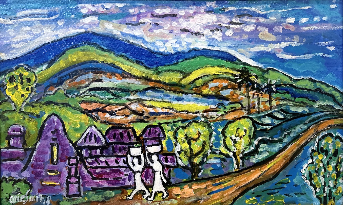 Two Girls Passing The Temple
