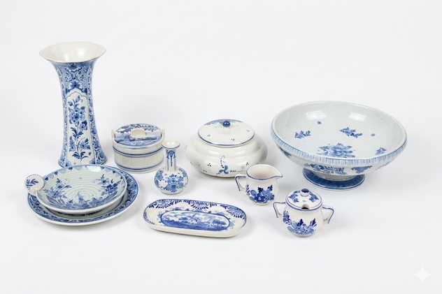 A group of ten of 20 century blue delft dinner set consisting of a dinner plates,