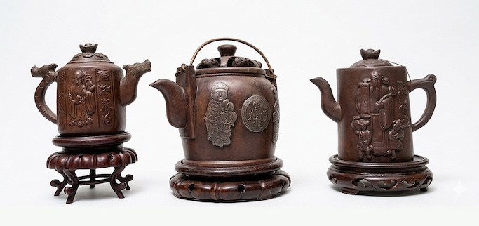 Three pieces modern Chinese Yixing teapots