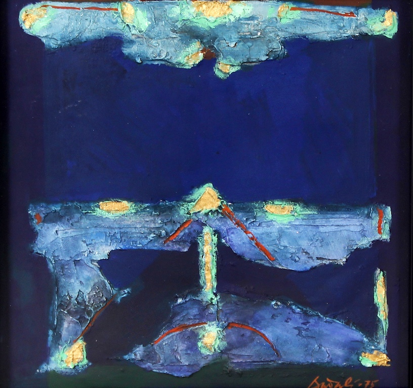 Bidang Biru Dengan Bongkahan Emas