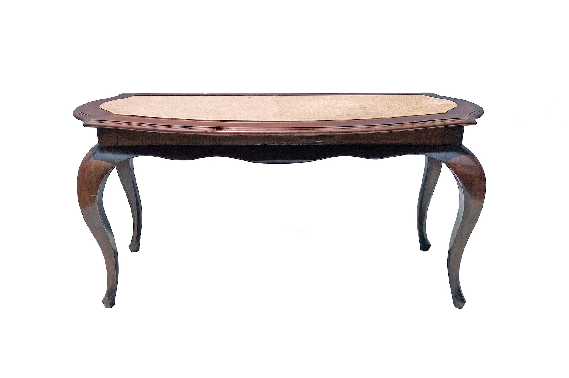 A 20th century carved teak oval table with marble top