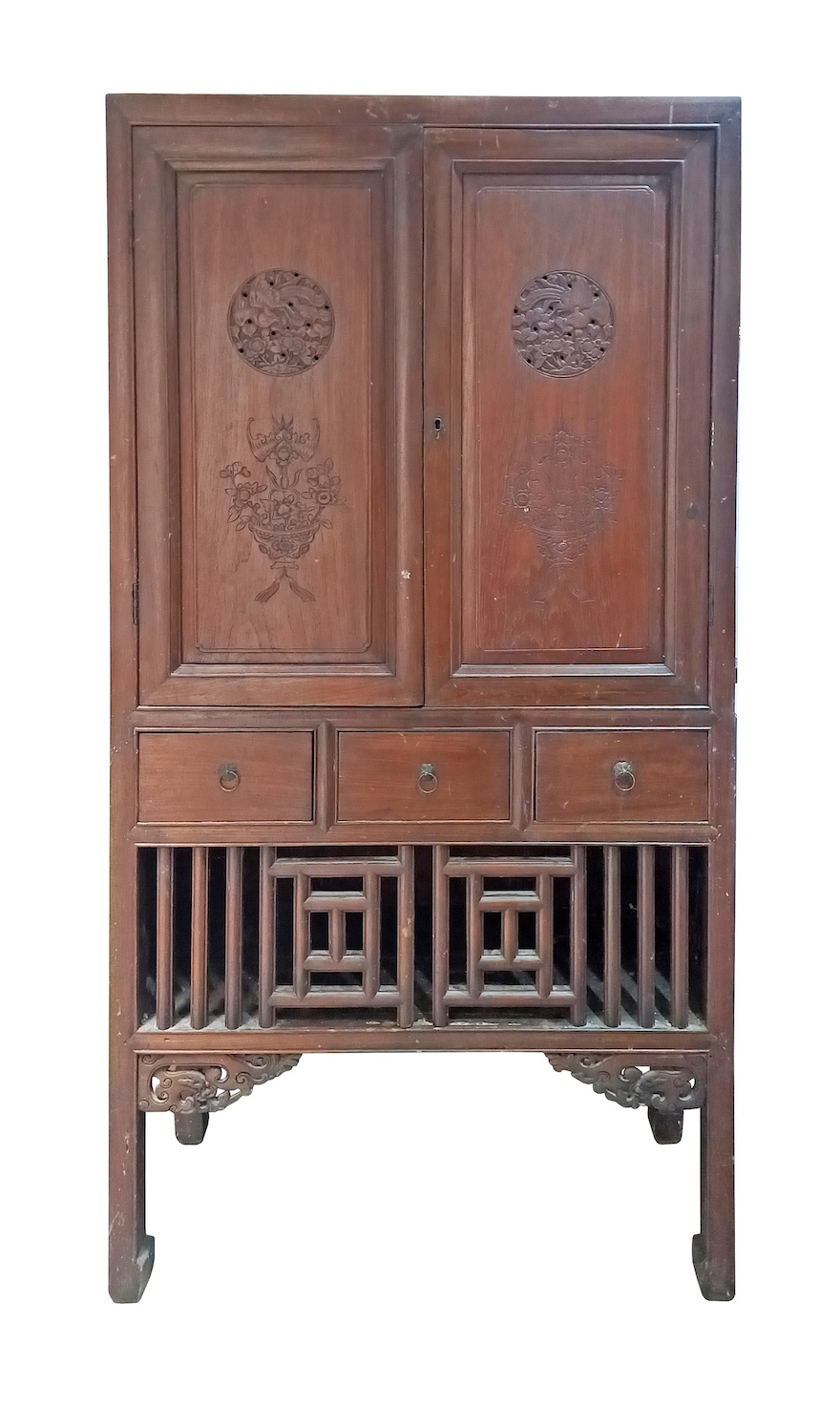 A 19th early 20th century carved teak Peranakan Chinese kitchen cabinet