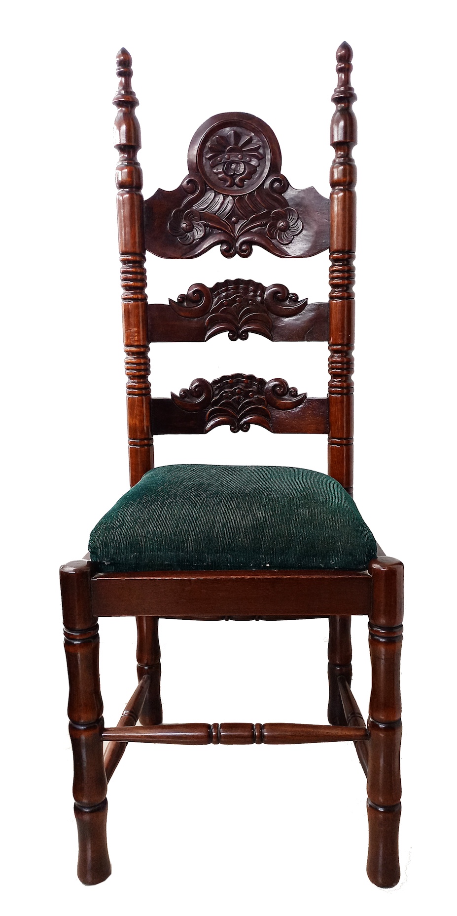 A set of six carved teak side chairs