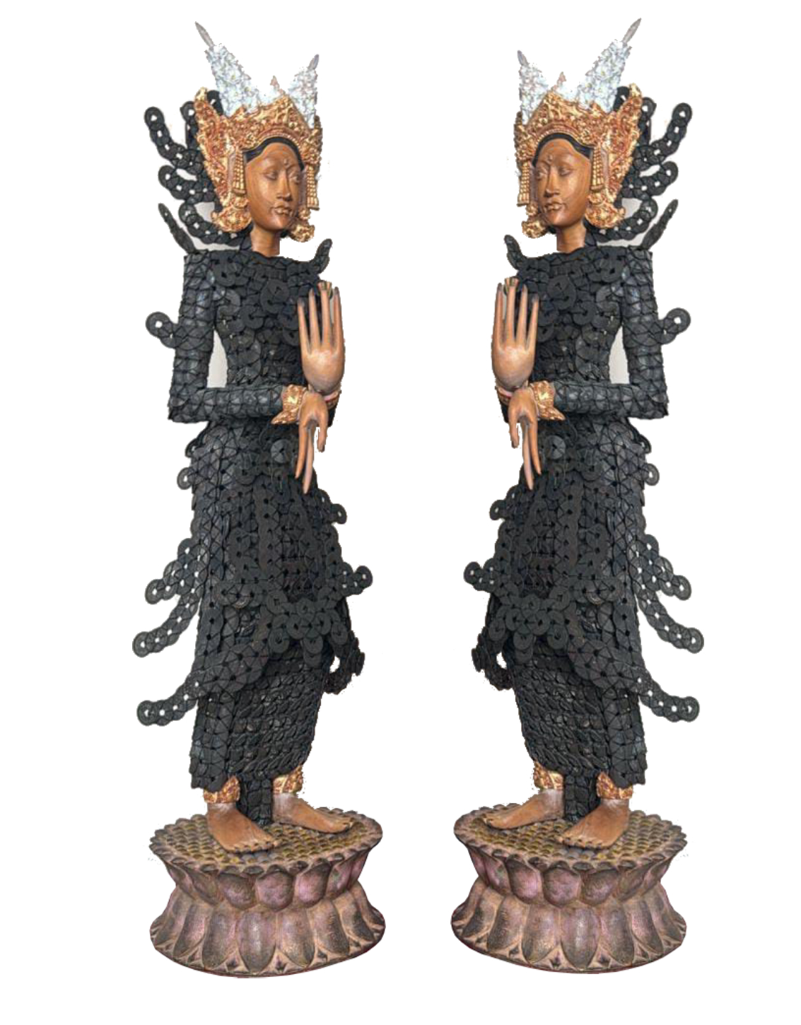 A pair of Balinese dancer figurine made of chinese coins
