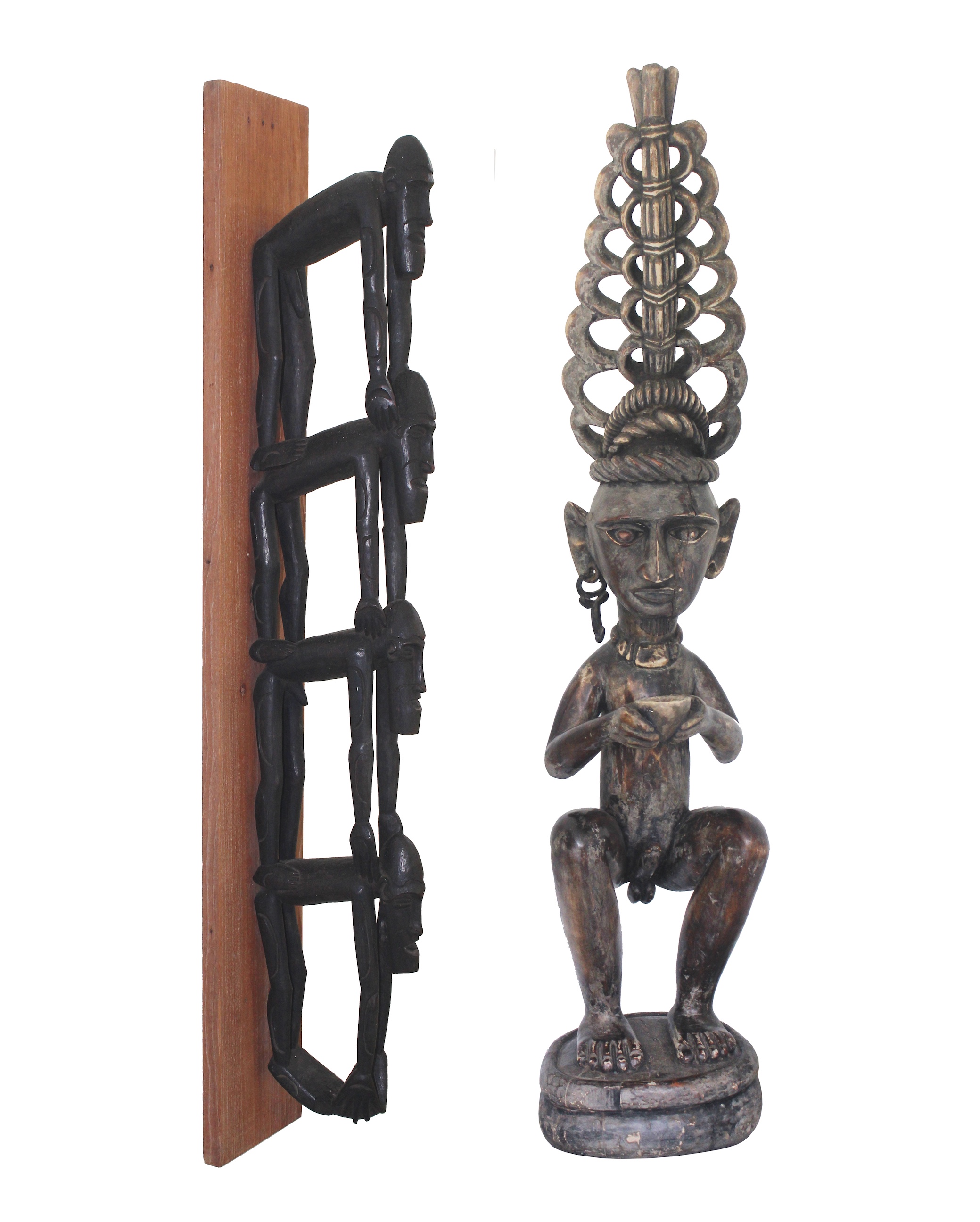 Two pieces carved wood tribal figurines