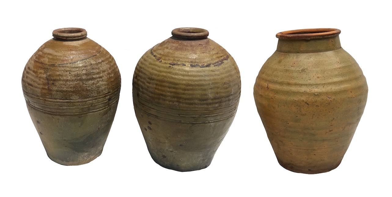 Three pieces Qing dynasty Chinese ricewine stoneware jars