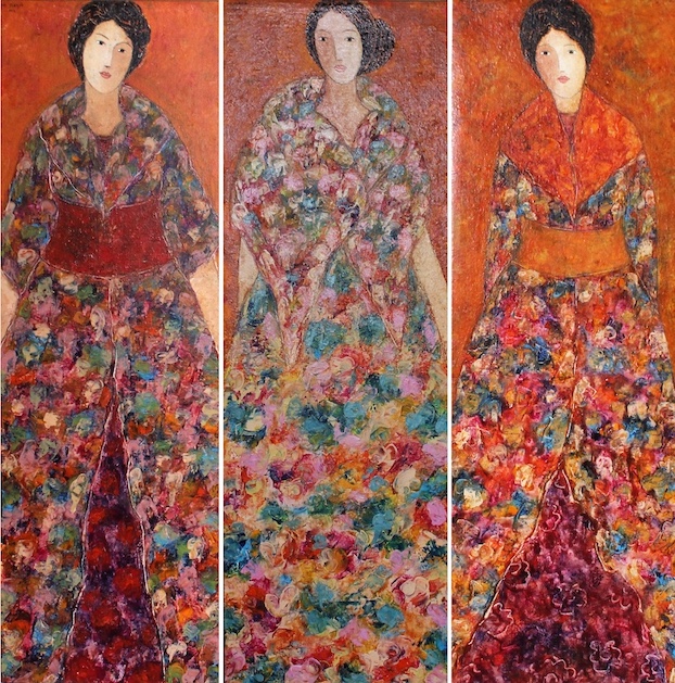 Three Women in Flowery Dress