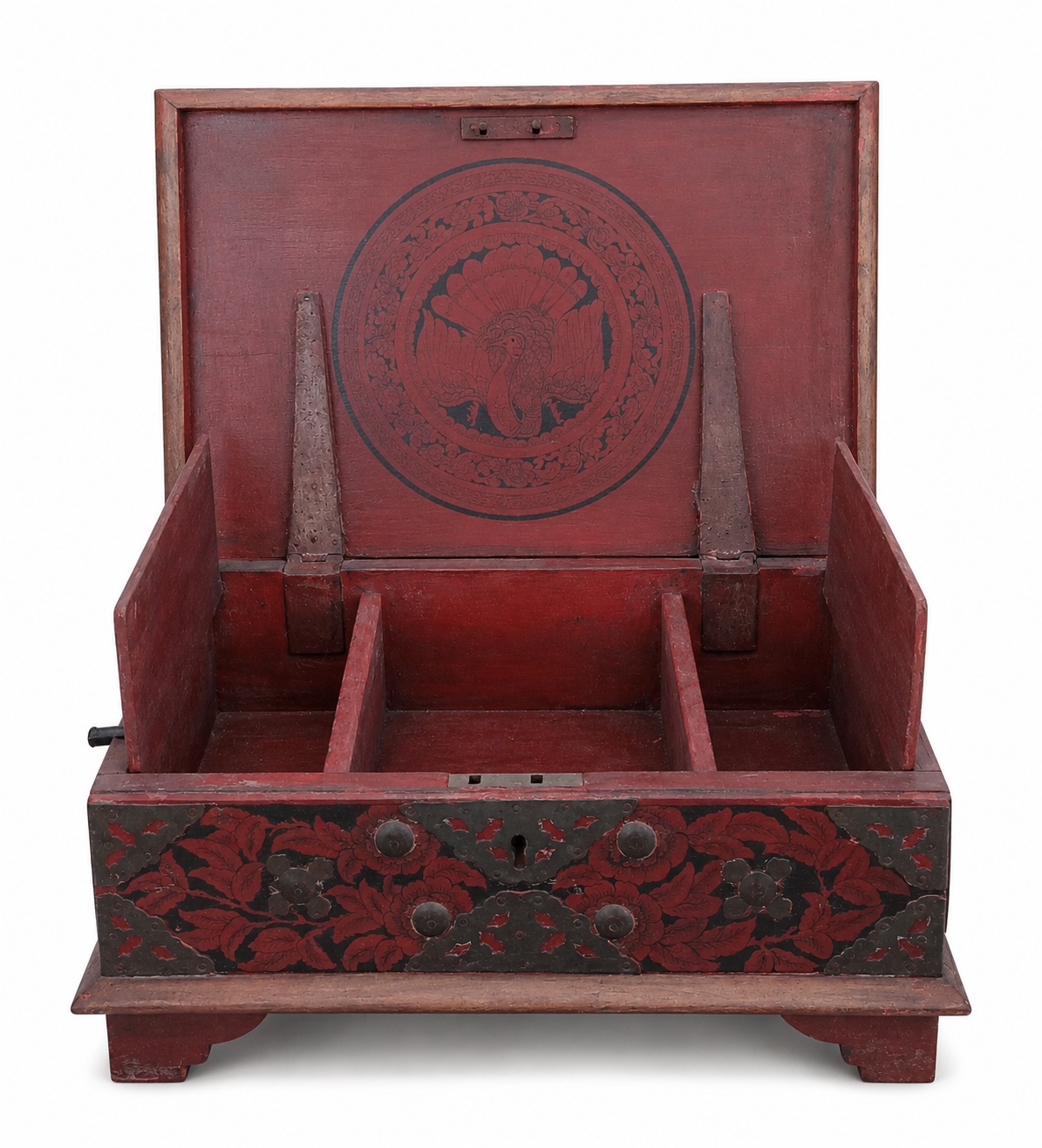 A 19th century antique lacquered wood document box with brass mounts